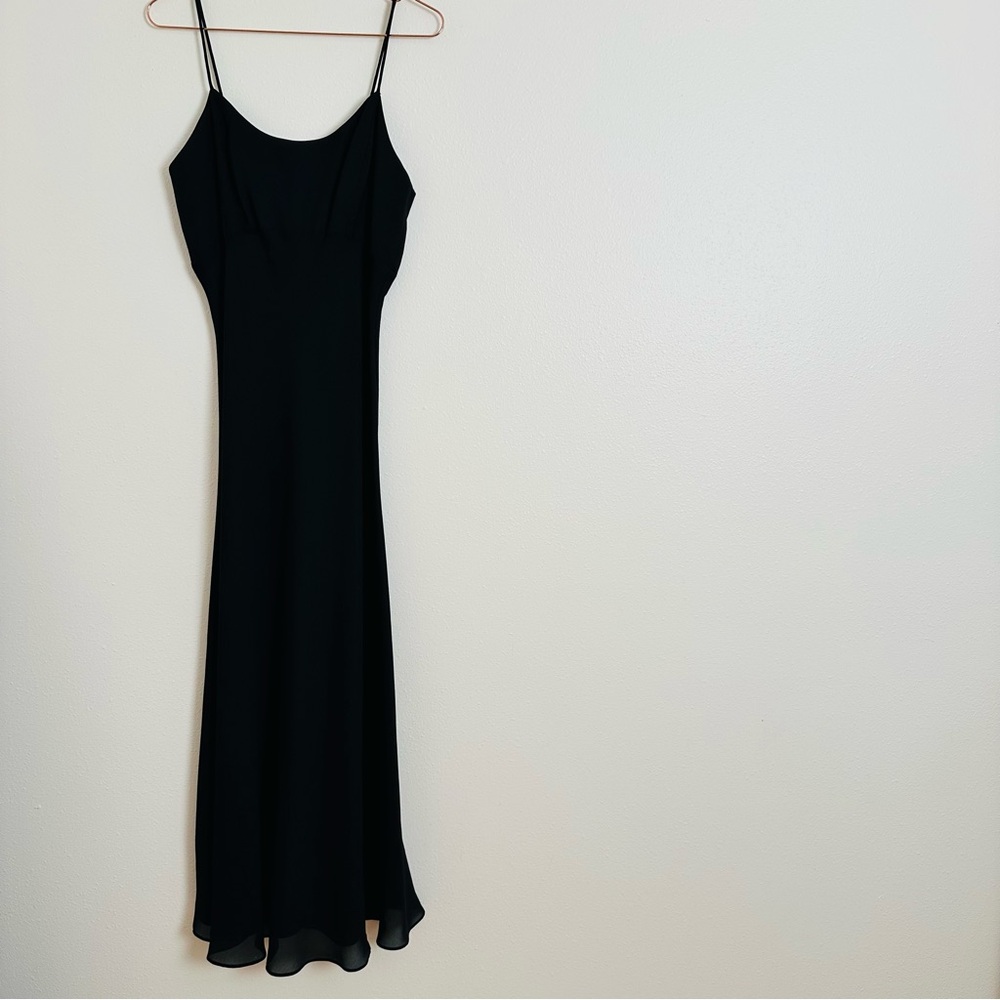 Vintage Hampton Nites Black Slip Evening Gown Spaghetti Strap Maxi Dress - Picture 5 of 8